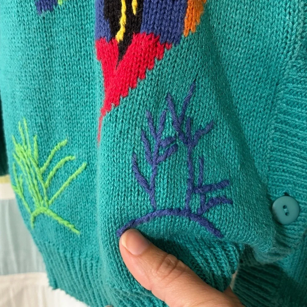 Quacker Factory Vintage Fish Pearl Cardigan Sweater Women Sz Small